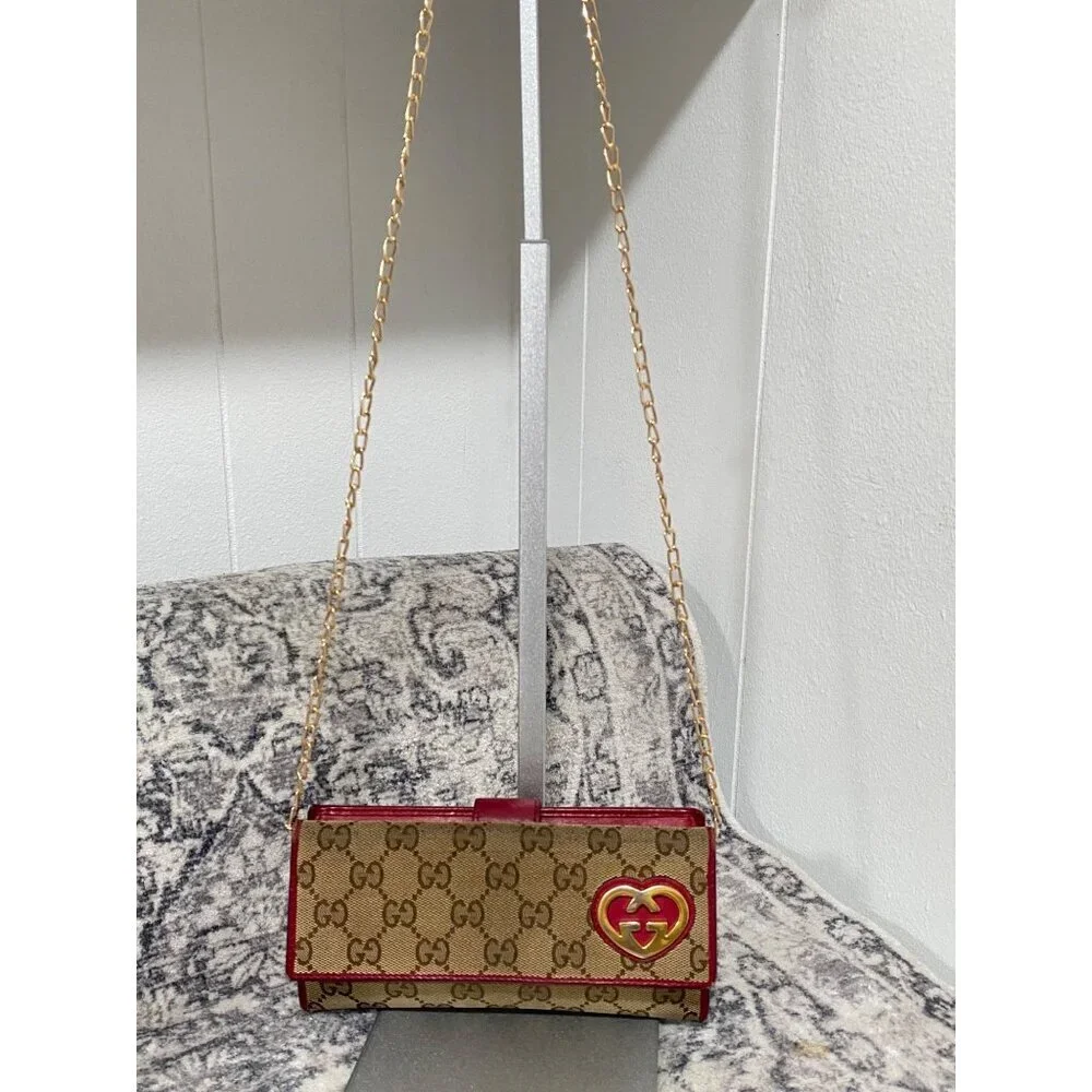 Gucci GG Monogram Lovely Heart Continental Bifold Wallet with Chain Strap - Picture 11 of 11
